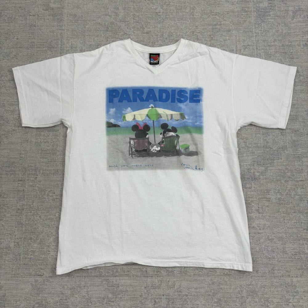 Vtg 90s Mickey Mouse Unlimited Jerry Leigh Paradise Shirt Adult Size Large Beach